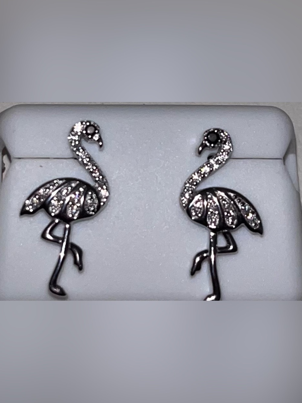 Sterling Silver Flamingo Stud Earrings with Clear Stones